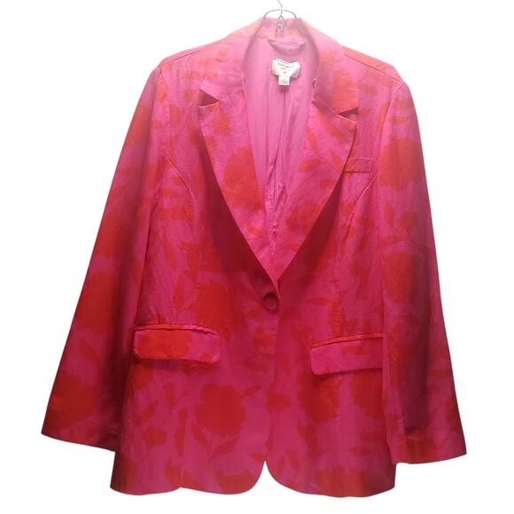 Kate Spade Pink Floral Blazer Size L Linen Blend  Feminine Florals Retro-Chic - Picture 1 of 10